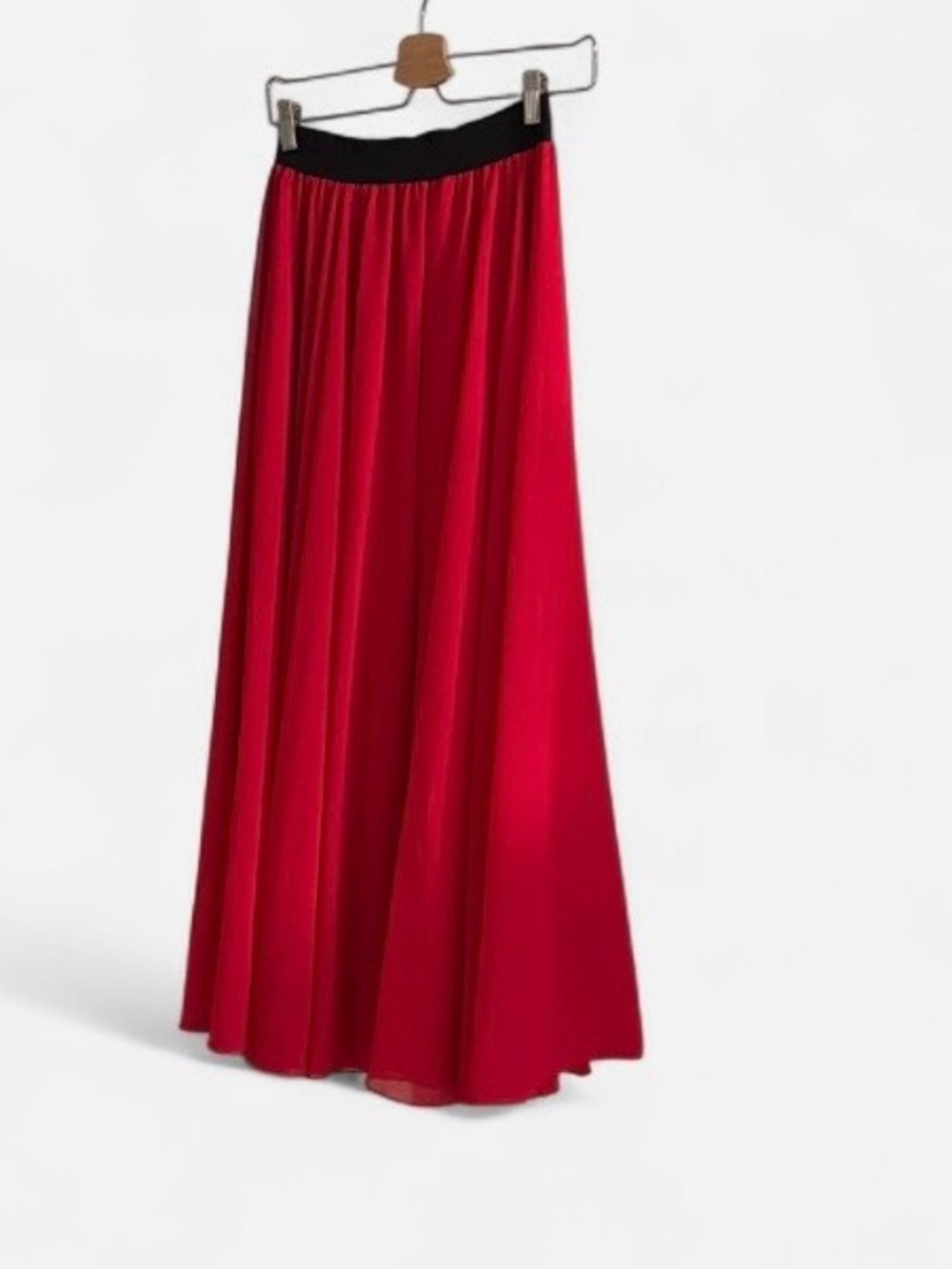 Women’s Red Maxi Skirt with Black Waistband